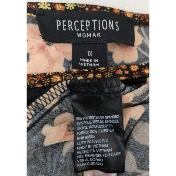 Perceptions Womens Dress Black Floral 1X Short Sleeve Belted - Picture 5 of 9